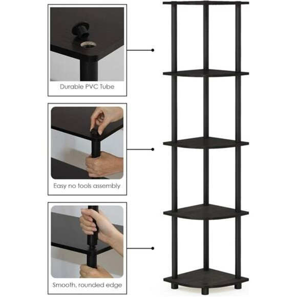 5 tier corner shelf storage unit small space display rack bookcase organizer - Picture 6 of 7